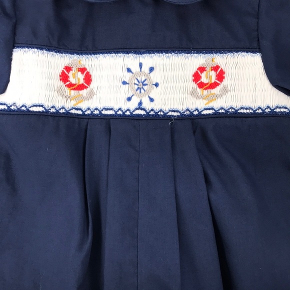 NWT ROSALINA COLLECTIONS Ocean Navy Smocked Kicker With Collar - Picture 3 of 4